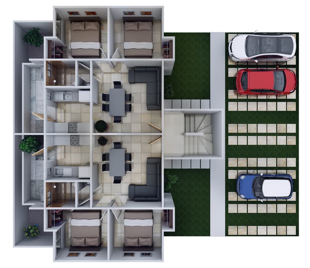 Maqueta render de un edificio de departamentos