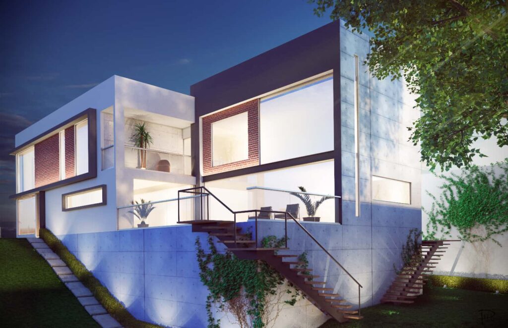 Render de fachadas de casas modernas