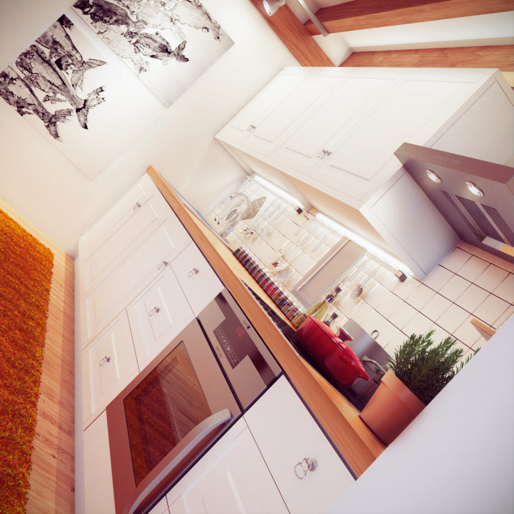Imagen de perspectiva 3d interior, render arquitectónico, renders arquitectónicos, arquitectos profesionales, cocina moderna