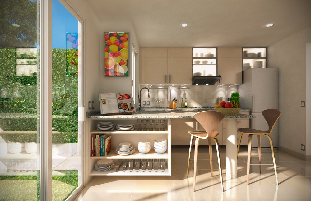 render de cocina, cocina moderna, cocina pequeña, renders, arquitectos profesionales