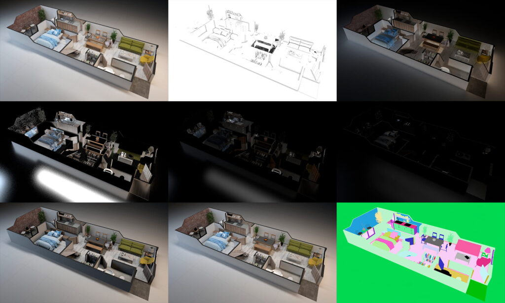 estos son los render elements vray postproducción photoshop render maqueta