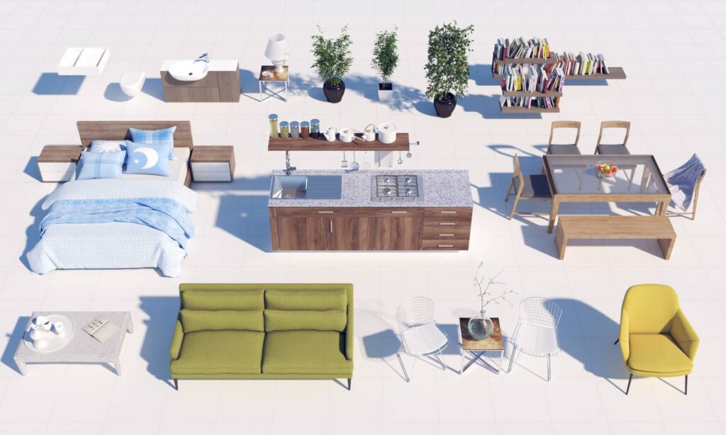 esta es una captura de pantalla del mobiliario vray para render maqueta arquitectónica