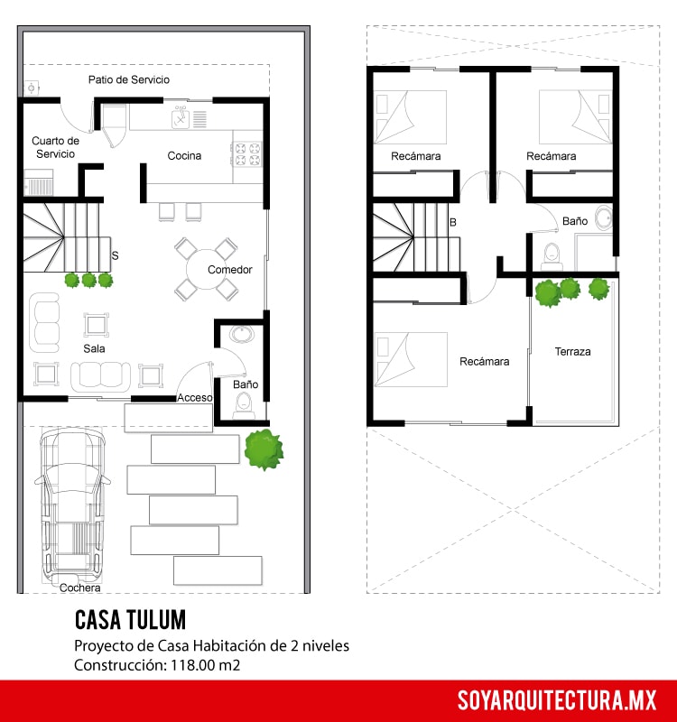Planos de casa de dos pisos moderna