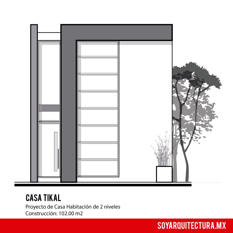 Fachada moderna y minimalista de casa de dos pisos