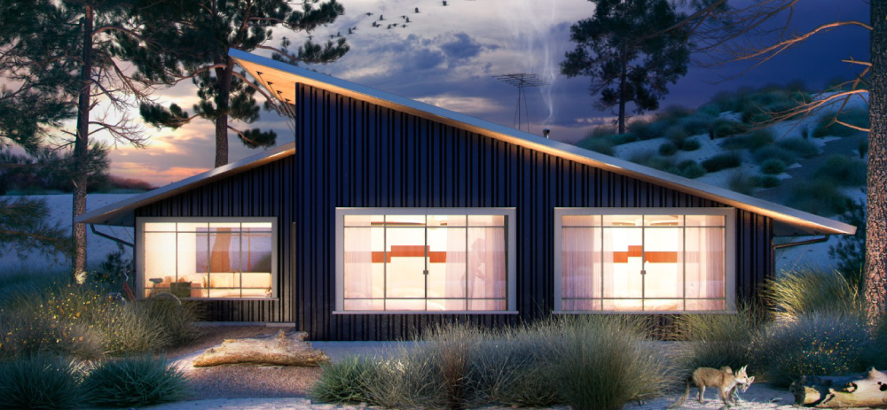 Casa de campo moderna. Diseño de casa de 1 piso con 2 recámaras.