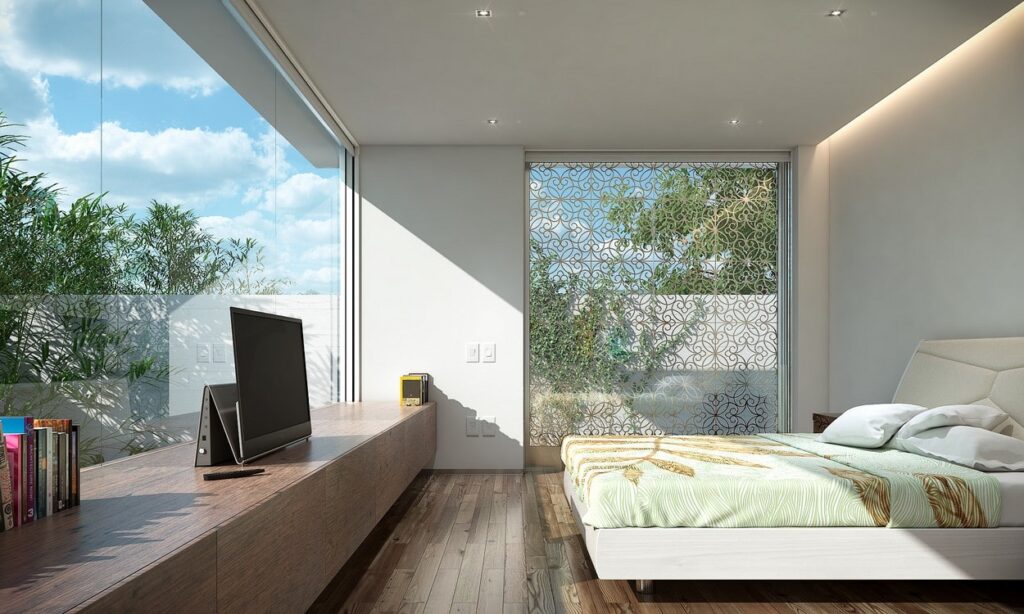 Ejercicio de diseño "casa K". Render de interior de casa moderna. Soy Arquitectura
