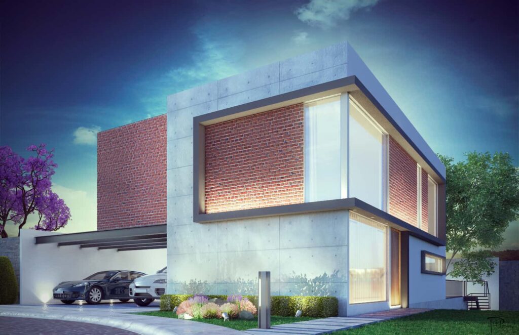 Fachada de casa moderna de dos pisos