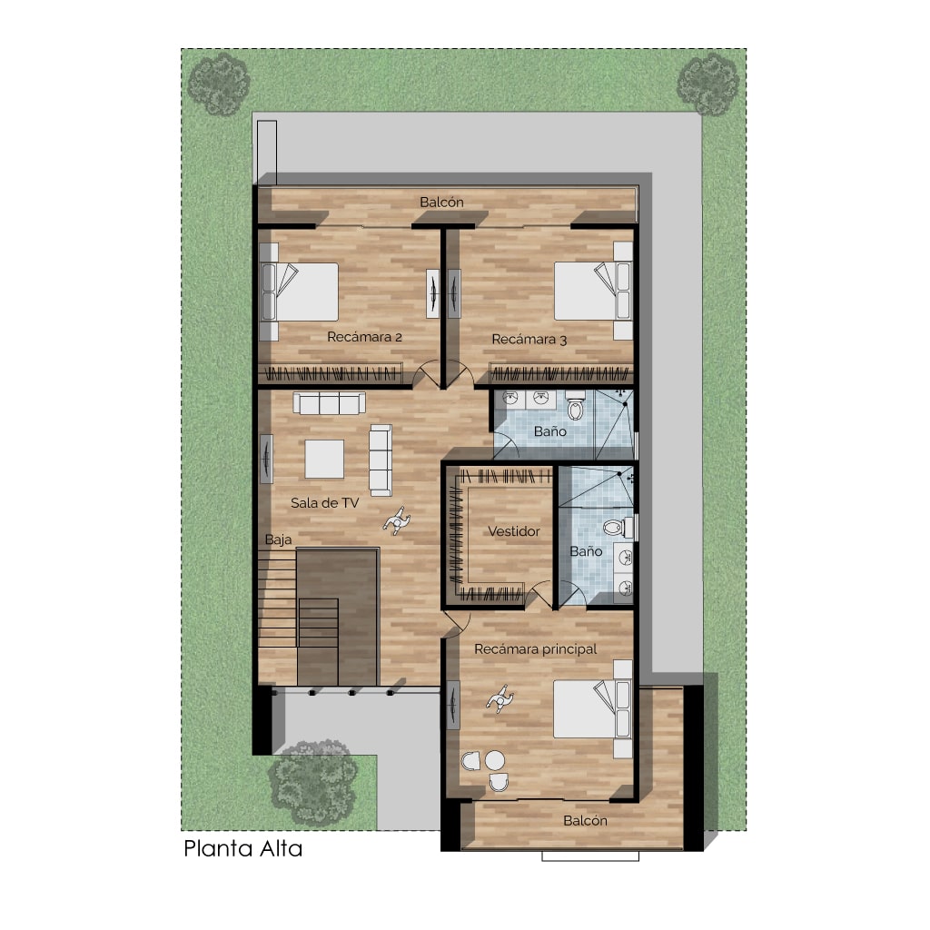 Planos de casa de lujo. planta alta de la casa Roble