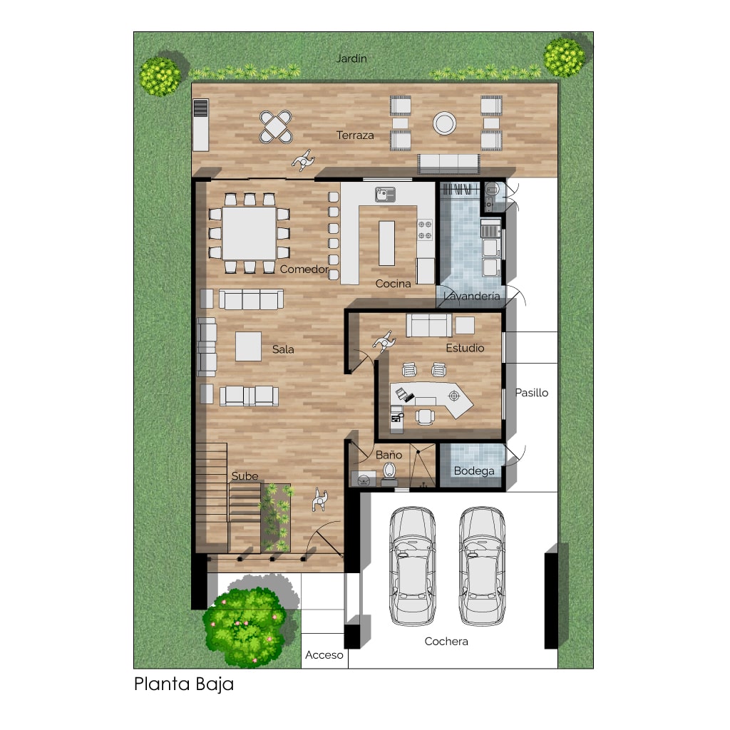 Planos de casa de lujo. planta baja de la casa Roble