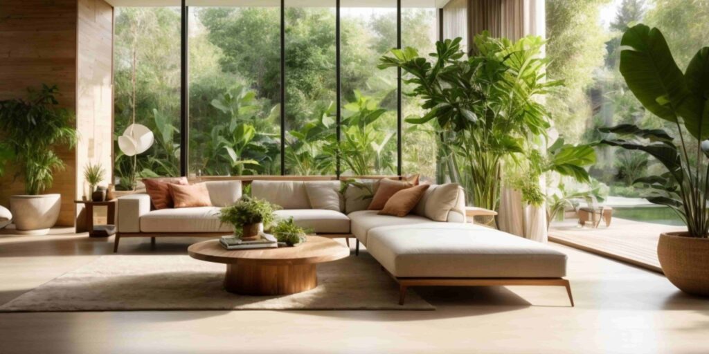 Decoración de espacios interiores, terraza de casa moderna.
