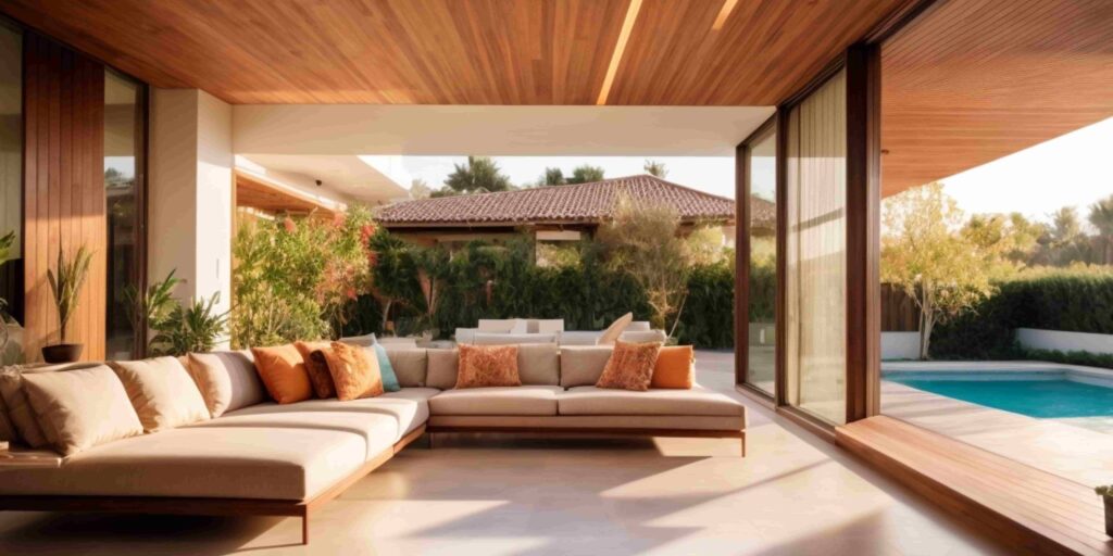 Terraza de casa moderna con iluminación natural