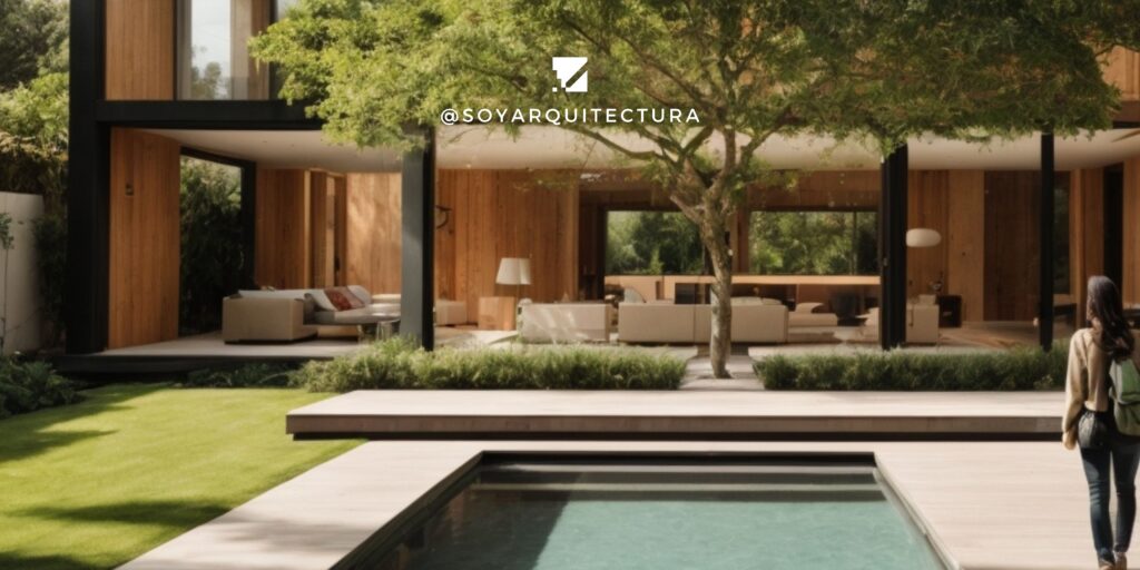 Planos de casas funcionales. Casa moderna con jardín