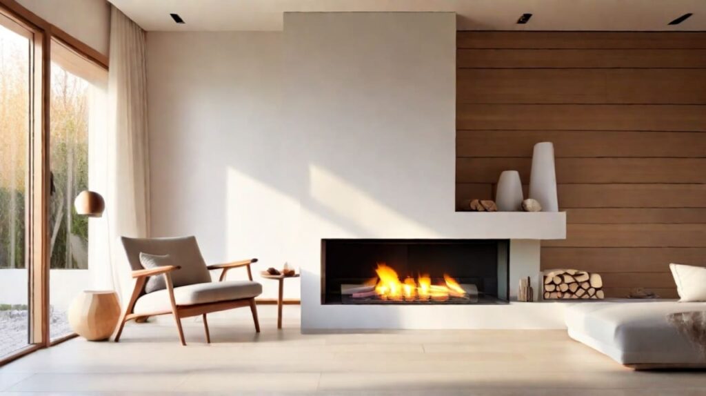 Chimenea en sala de casa moderna