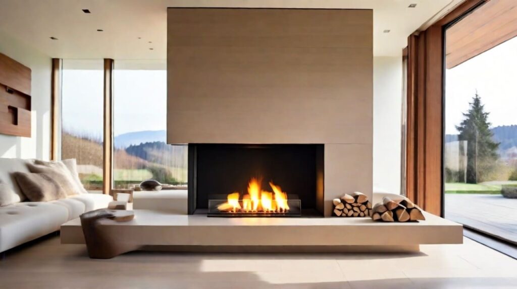 Chimenea en casa de campo moderna.