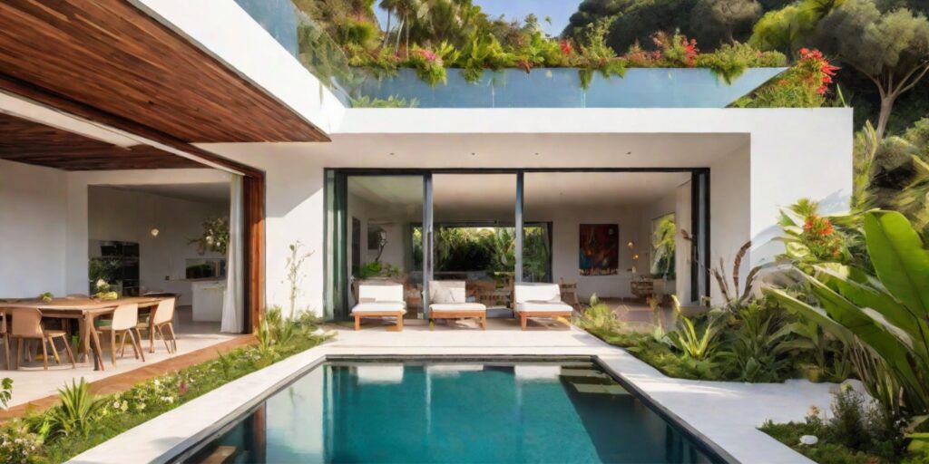 arquitectura sostenible, diseño de paisaje de un jardín de casa moderna