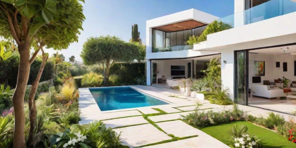 arquitectura de paisaje para jardín de casa moderna de lujo