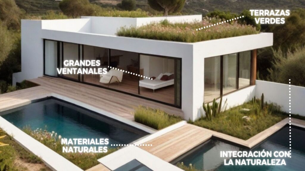 Casa moderna con diseño de paisaje en exteriores.